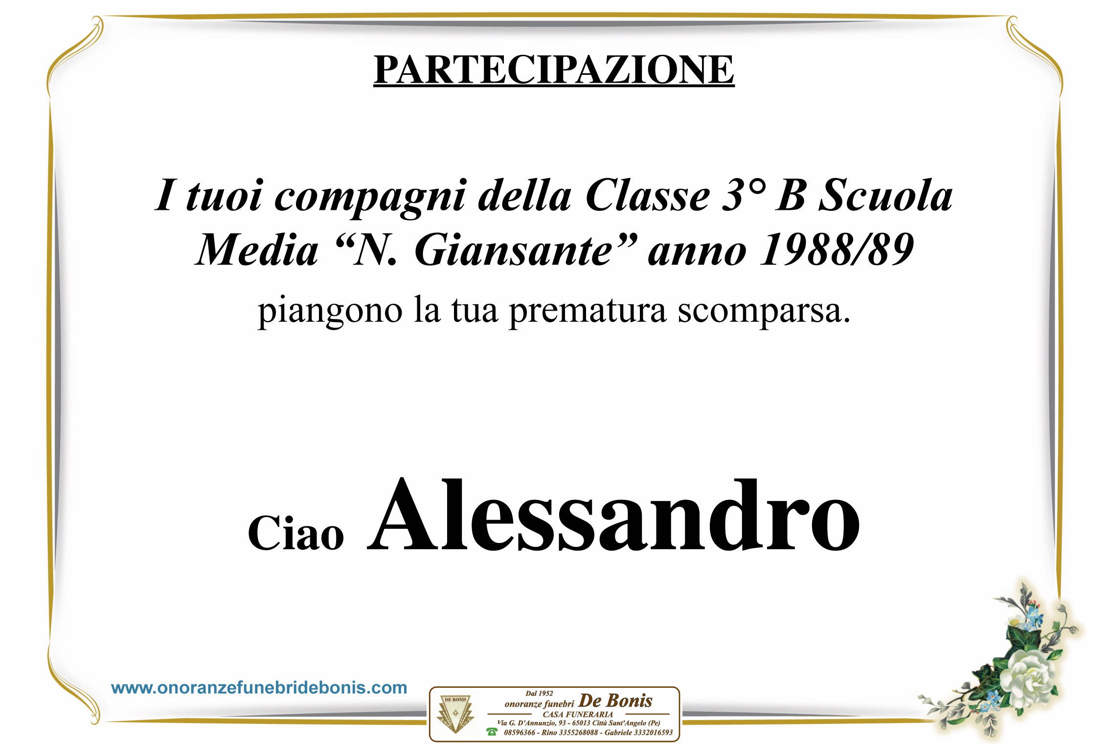 I compagni della Classe 3B Scuola Media "N. Giansante" anno 1988-1989