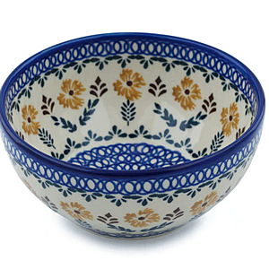 6" Cereal Bowl - Golden Flower Garden, Polish Pottery