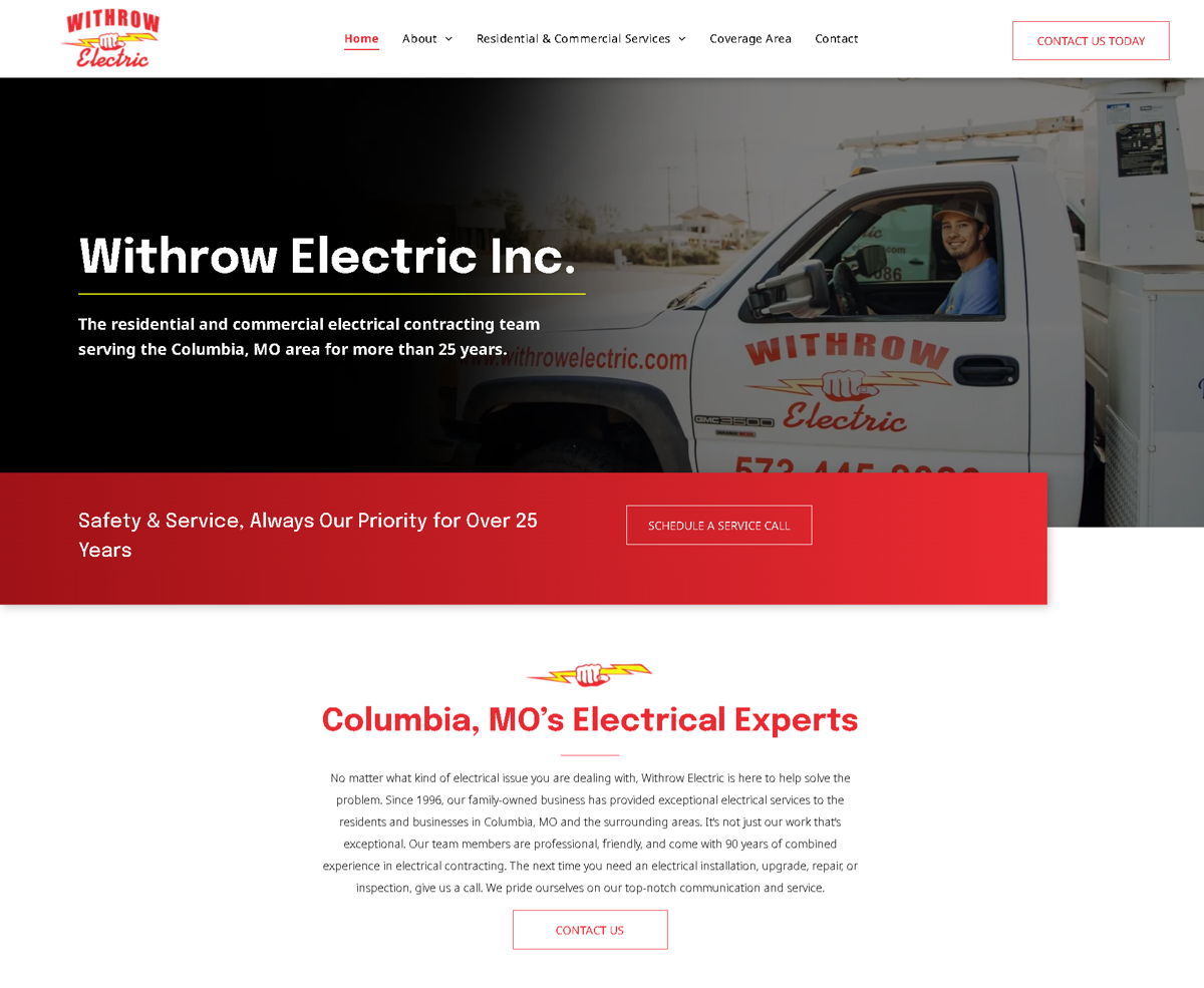 Screenshot of Withrow Electric, from the duda websites collection.