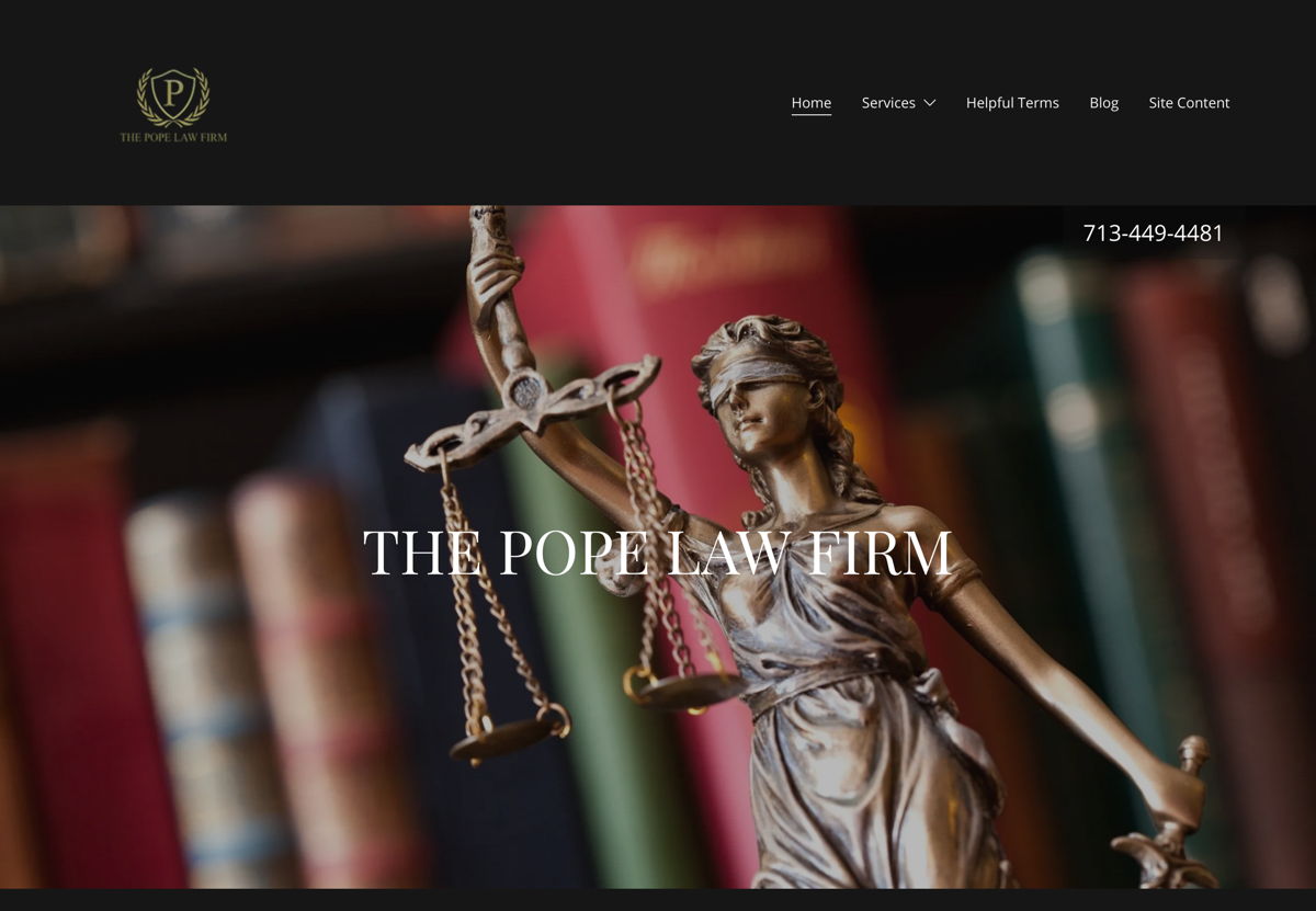 Screenshot of The Pope Law Firm, from the lawyer websites collection.