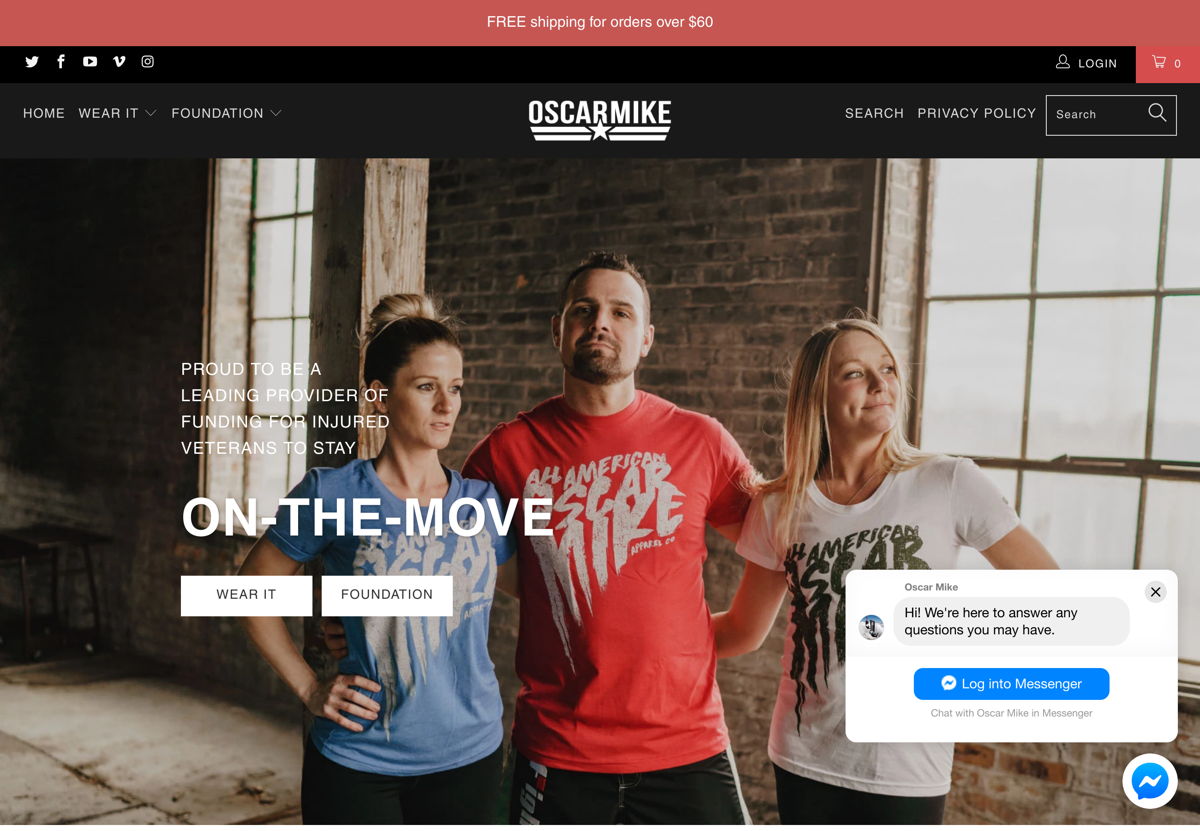 Screenshot of Oscar Mike, from the nonprofit & charity websites collection.