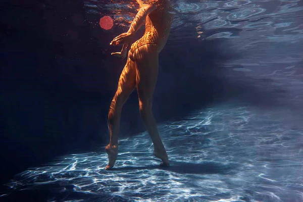 Signature Series - Glisten 05 by Francesca Owen - A photographic art print of a woman standing in a pool, viewed from underwater.