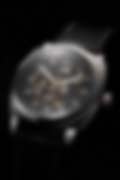 Close-up of a BENYAR skeleton watch on a black background. The watch has a gold-colored case and a black leather strap