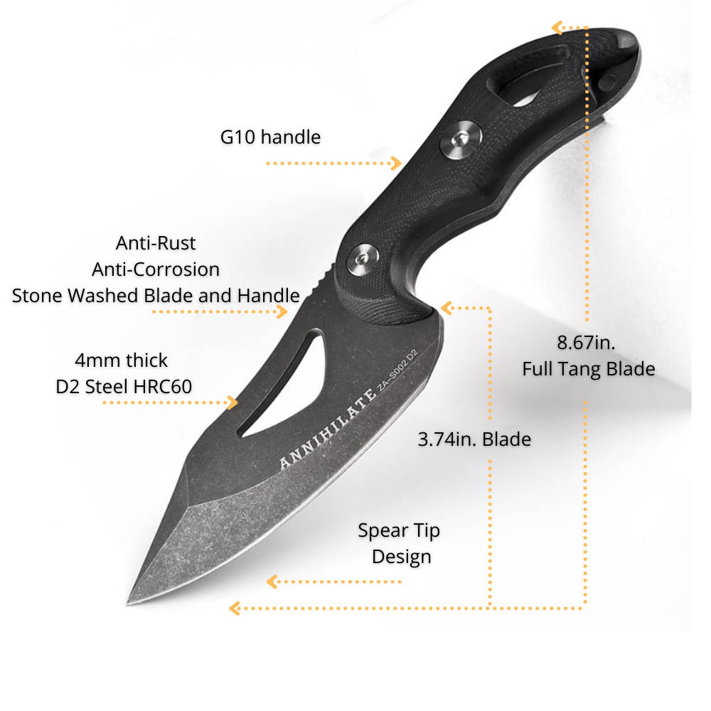 d2 steel knife, survival knife, tactical knife, full tang knife, fixed blade knife