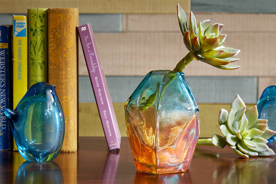 iridescent glass flower vase