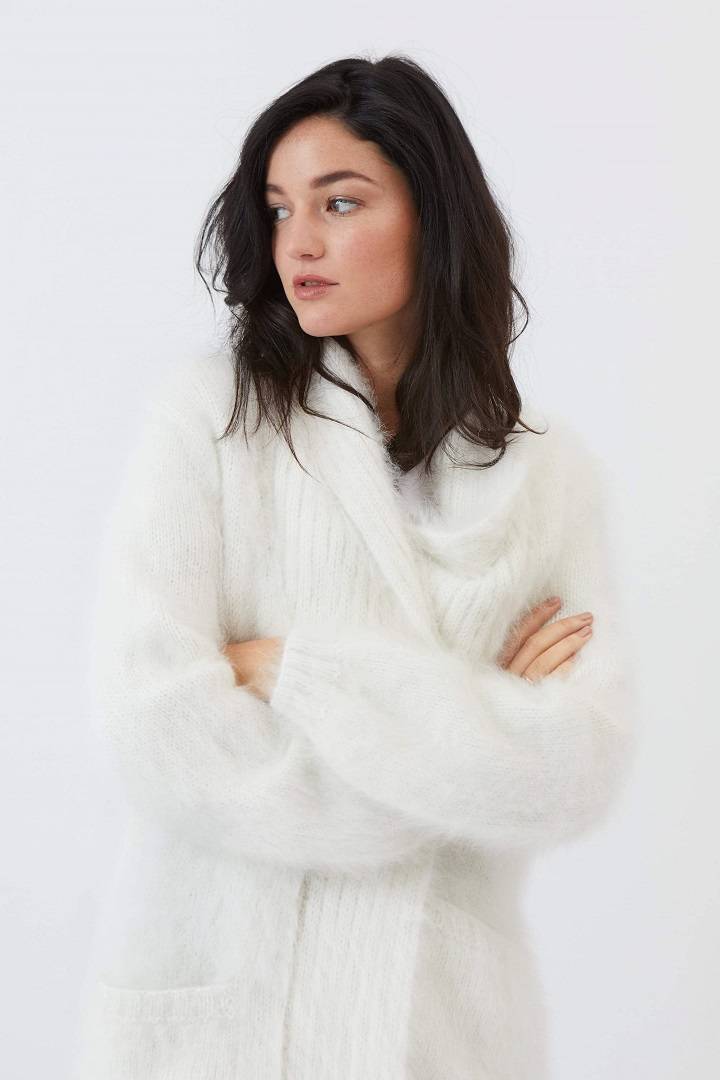 Cardigan Léontia en laine Angora de France blanc