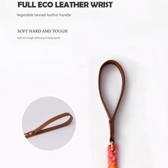 Dark Gray Premium Leather Pet Collar and Leash - Soft, Strong Braided Rope - Image 3