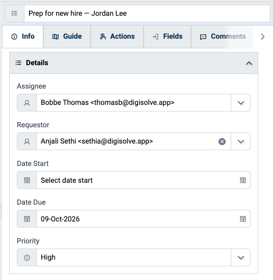 Details panel of an Assignment with its Assignee