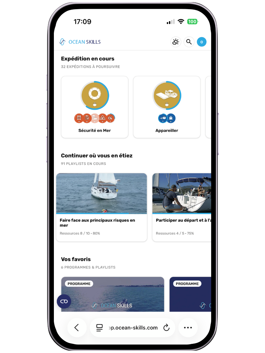 Preview of the Ocean Skills app with its videos and summary sheets
