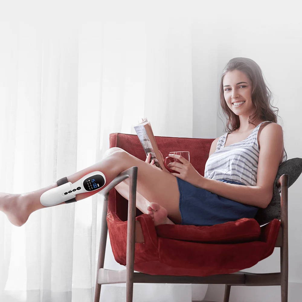 Cold laser and TENS therapy device targeting leg pain during home treatment