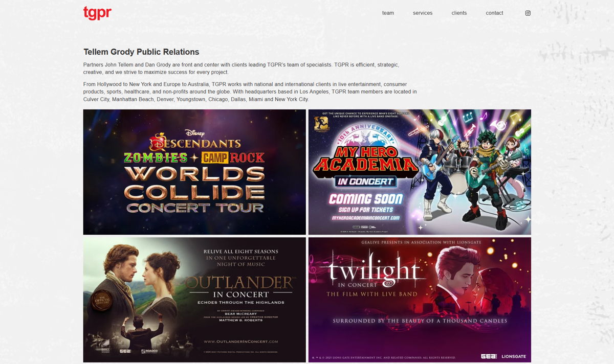 Screenshot of Tellem Grody PR, from the pr portfolios & websites collection.