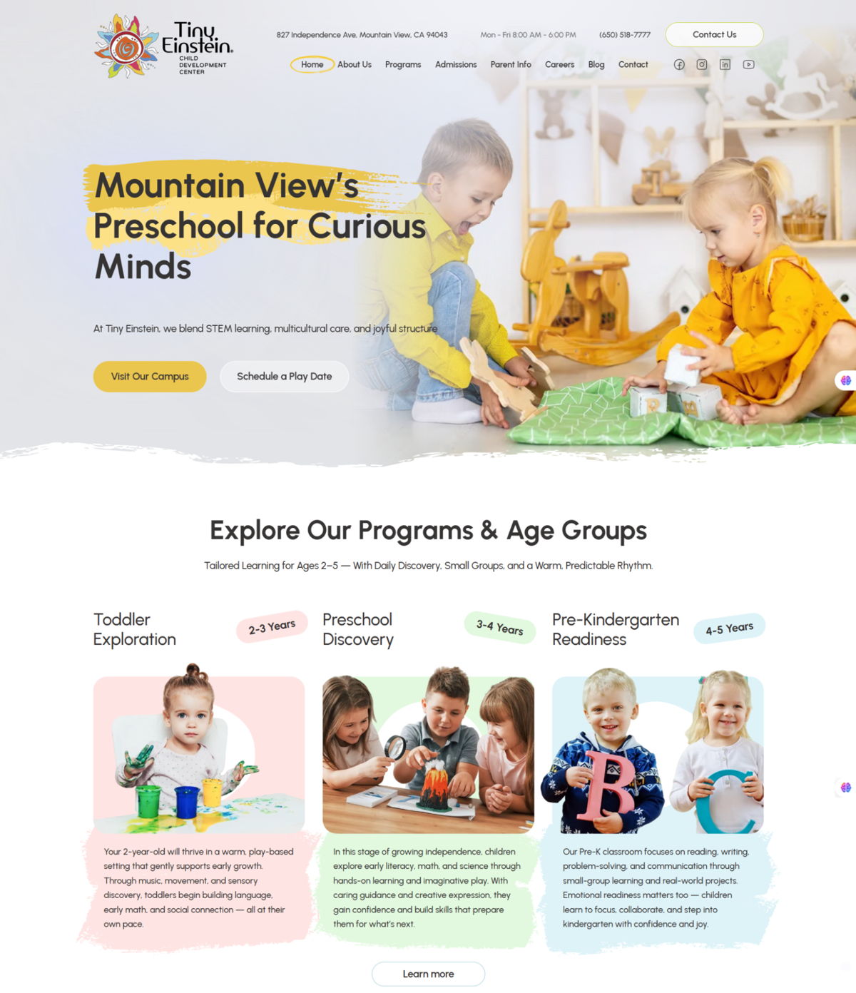 Screenshot of Tiny Einstein, from the kindergarten websites collection.