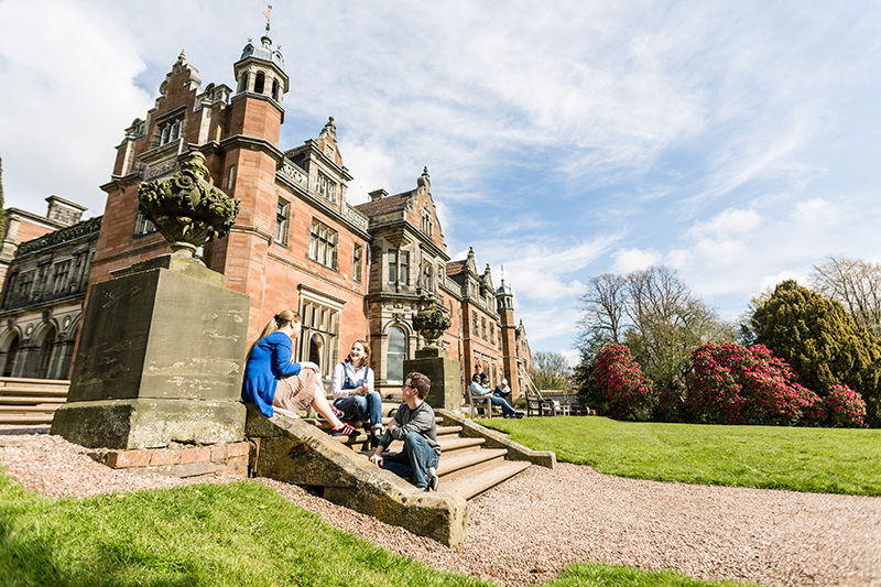 Students outside the campus at Keele University