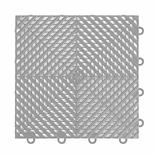 GFloor RaceDay Peel and Stick Polyvinyl Tile vs IncStores Gunmetal Interlocking Garage Flooring