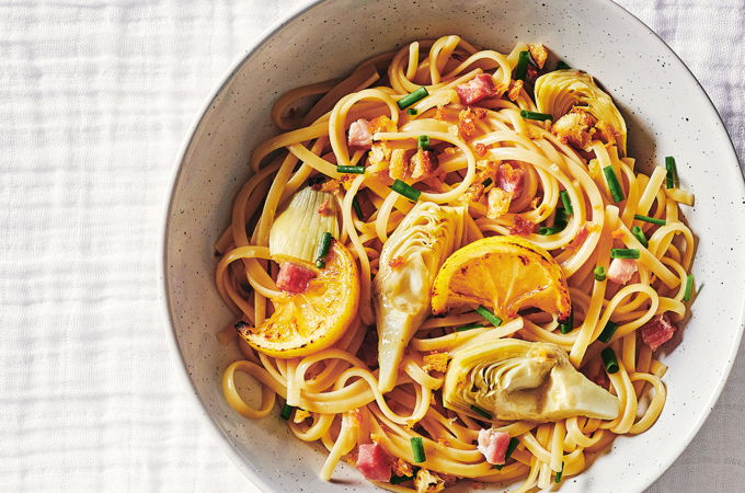 Linguines au citron et aux artichauts
