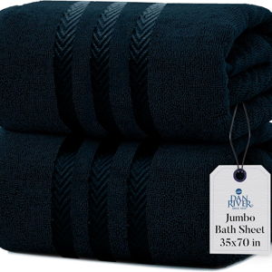 DAN RIVER Pack of 2 Bath Sheet 35x70 Inches, Big Towels Oversized Extra Large Bath Sheets, Absorbent Quick Dry Towels - Blue Opal