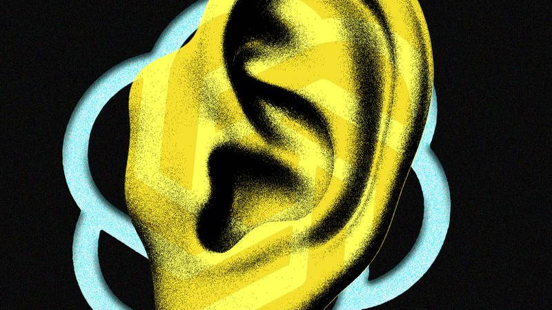 An ear juxtaposed with the ChatGPT logo.