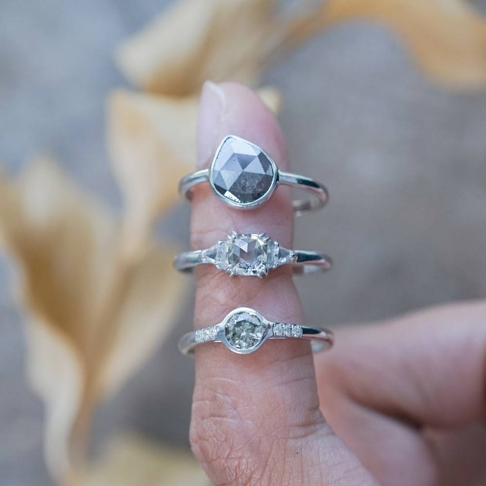 Diamond rings worn on a finger