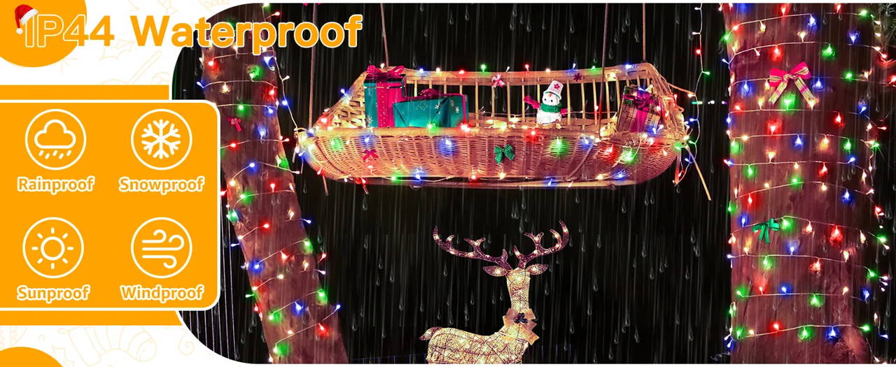 Features of Ollny's 800 leds clear cable cool white string lights - desktop size