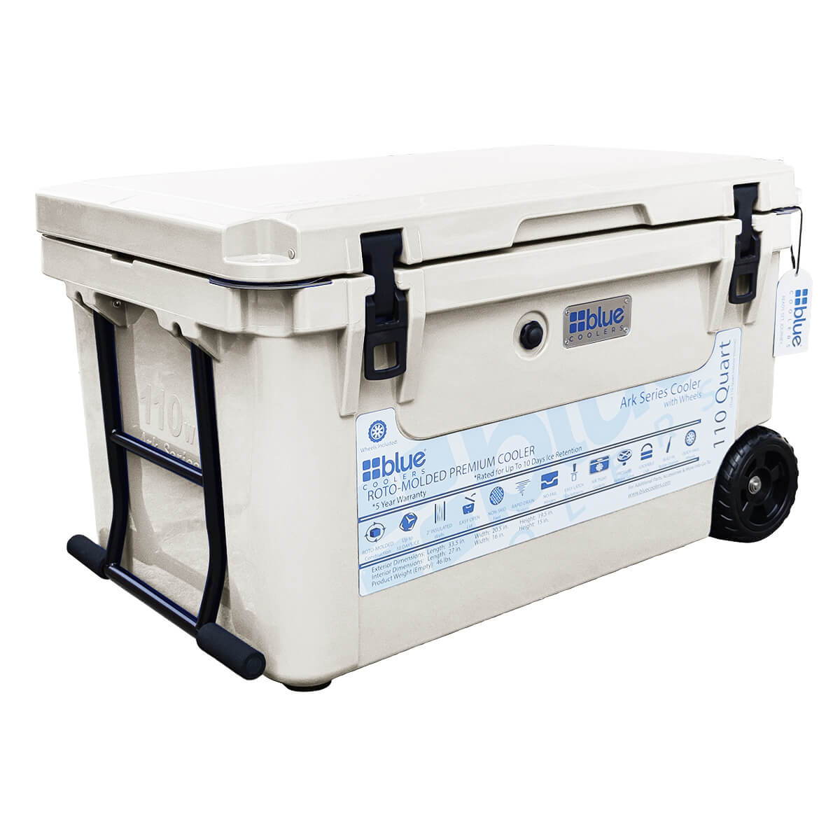 110 Quart Ark Series RotoMolded Wheeled Cooler Blue Coolers