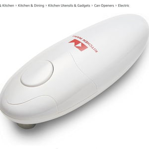 Kitchen Mama Auto Electric Can Opener Open Your Cans with A Simple Press of Button - Automatic, Hands Free, Smooth Edge, Food-Safe, Battery Operated, YES YOU CAN (White)
