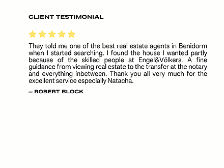  Benidorm, Costa Blanca
- Perfect customer care. Our house was sold by Marie-Alice Geerts from E&V for a reasonable price. We have always felt very well advised by her. No questions remained unanswered. Marie-Alice advised us competently a (2).png