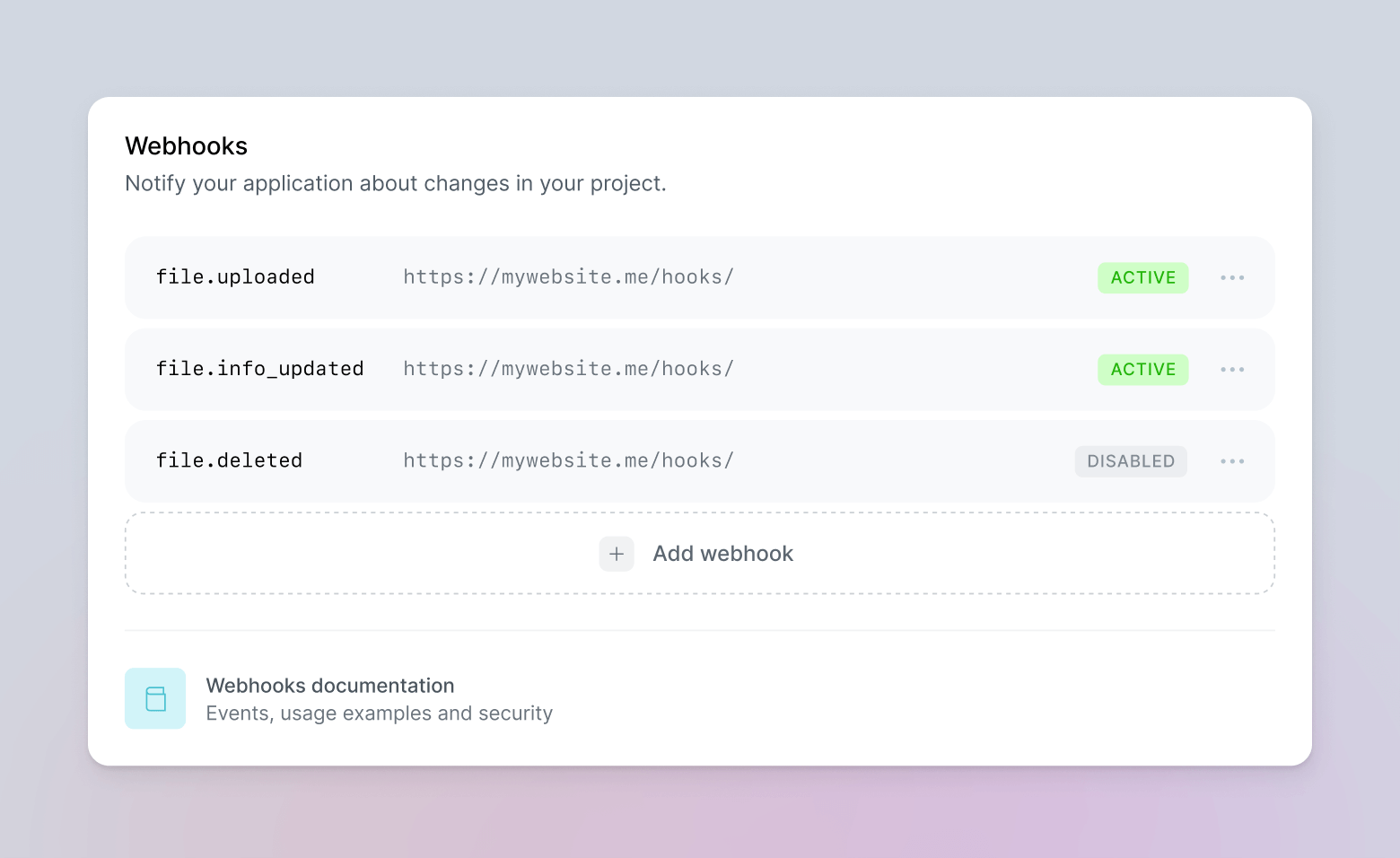 Uploadcare Dashboard webhooks configuration