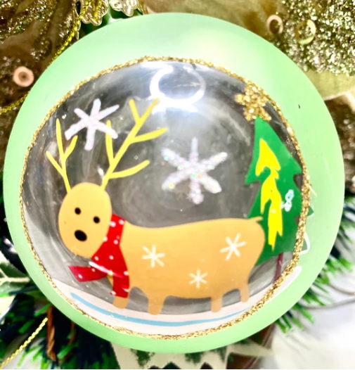 80mm Light Green Reindeer Bauble