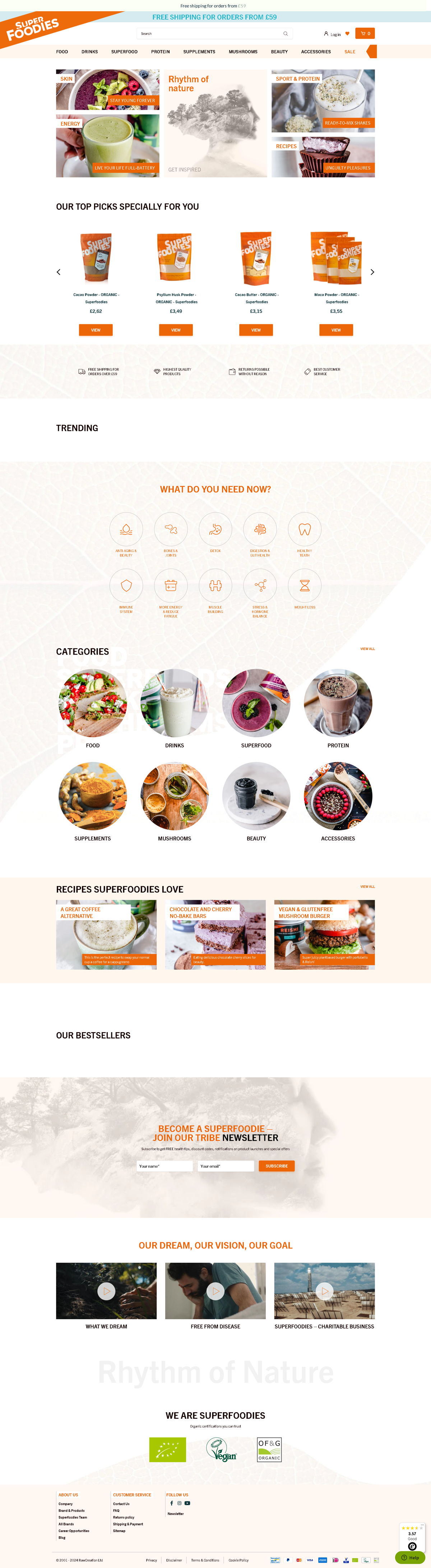 Screenshot of Superfoodies.com, from the product page examples collection.