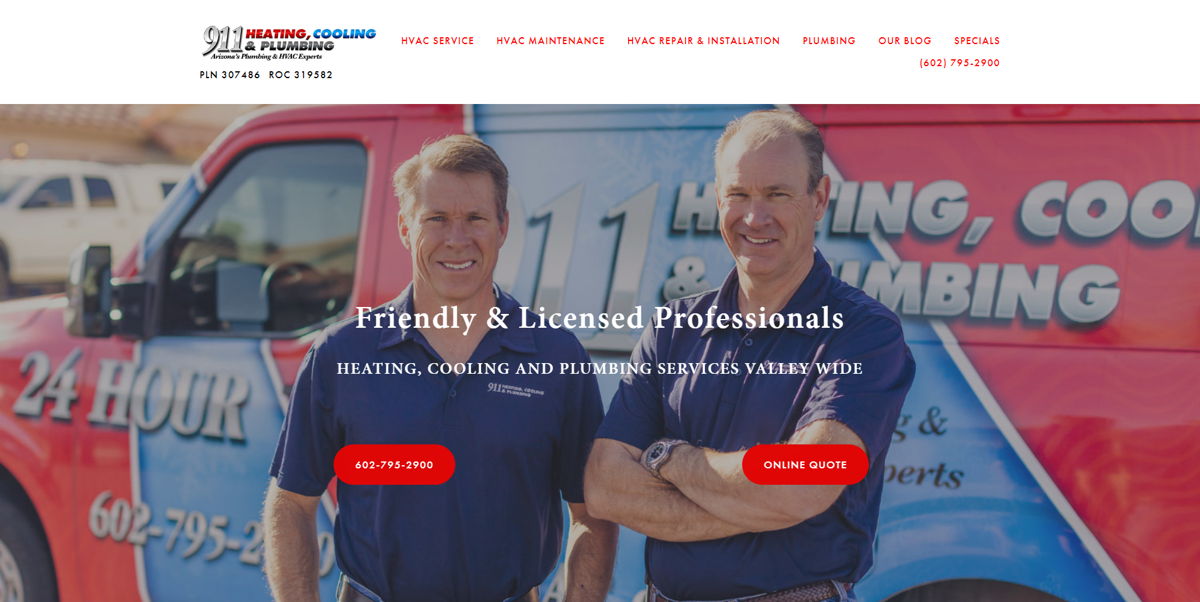 Screenshot of 911 HVAC, from the hvac websites collection.