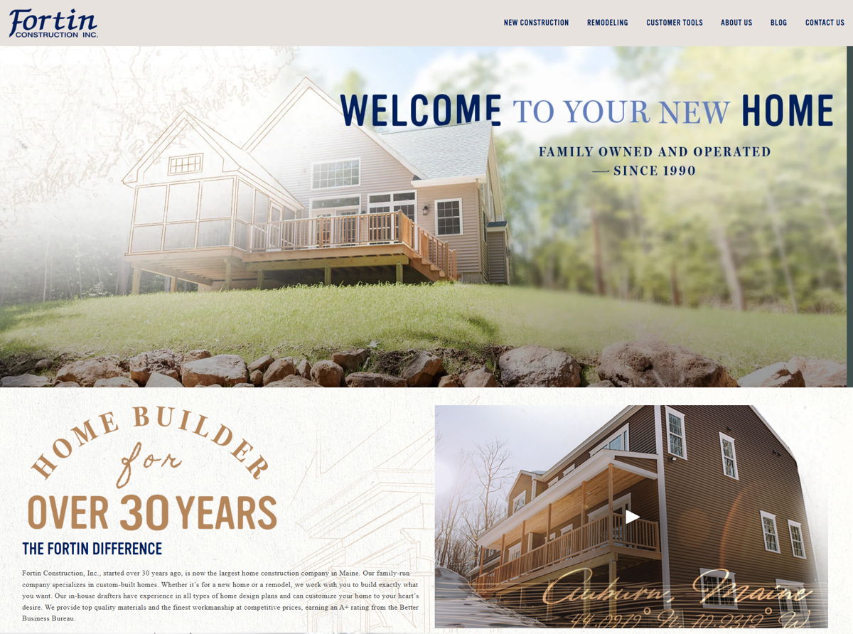 Screenshot of Fortin Construction, from the home builder websites collection.
