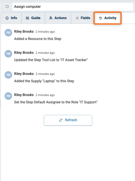 Activity tab of a Procedure Step