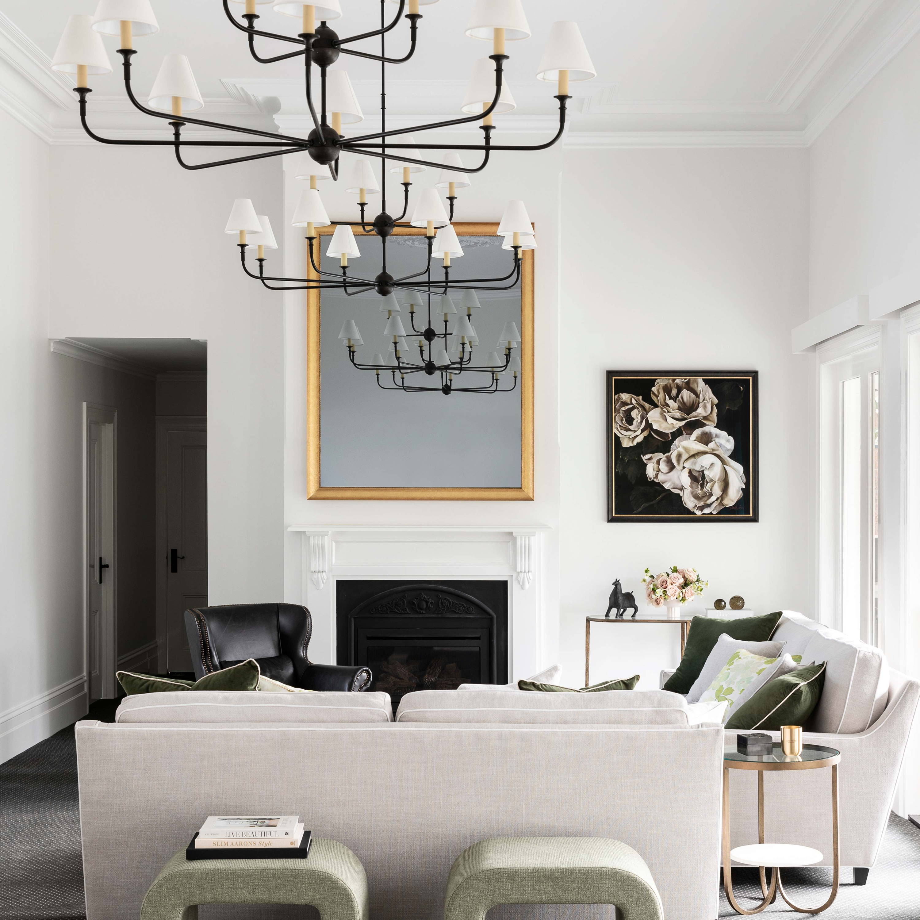 Vertical TV-Mirror in Gold Leaf Frame & Patterned Inner Frame by FRAMING TO A T - A vertical TV-Mirror design in gold frame in a formal lounge room.