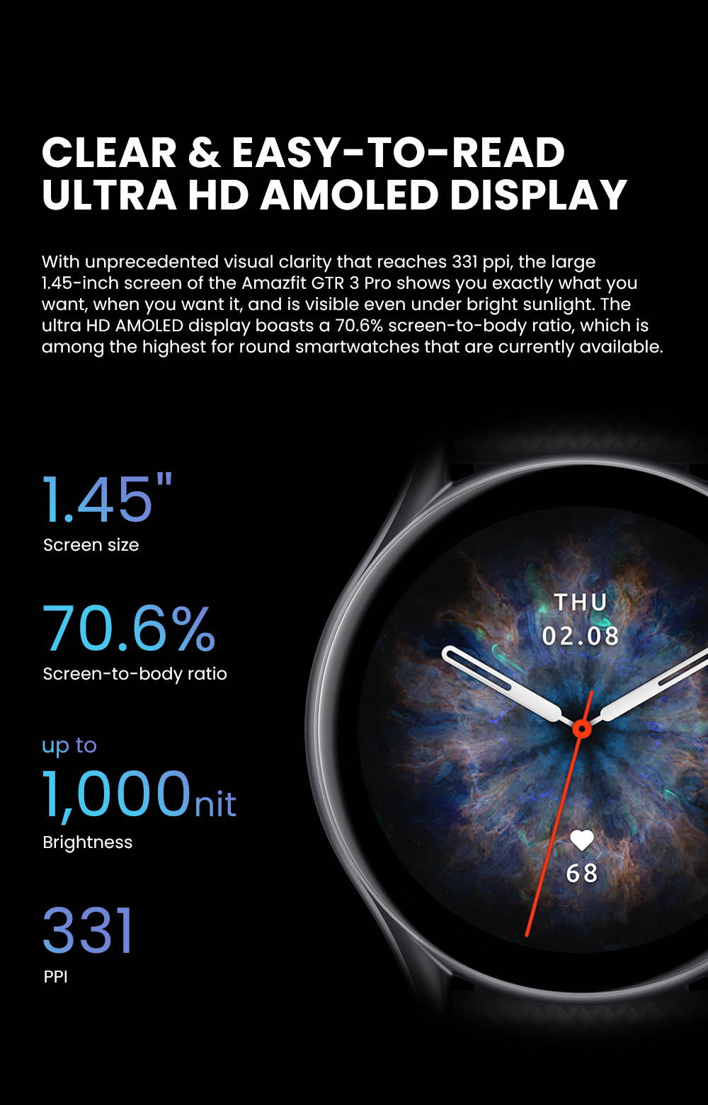 Amazfit GTR 3 Pro GTR3 Pro GTR-3 Pro Smartwatch AMOLED Display