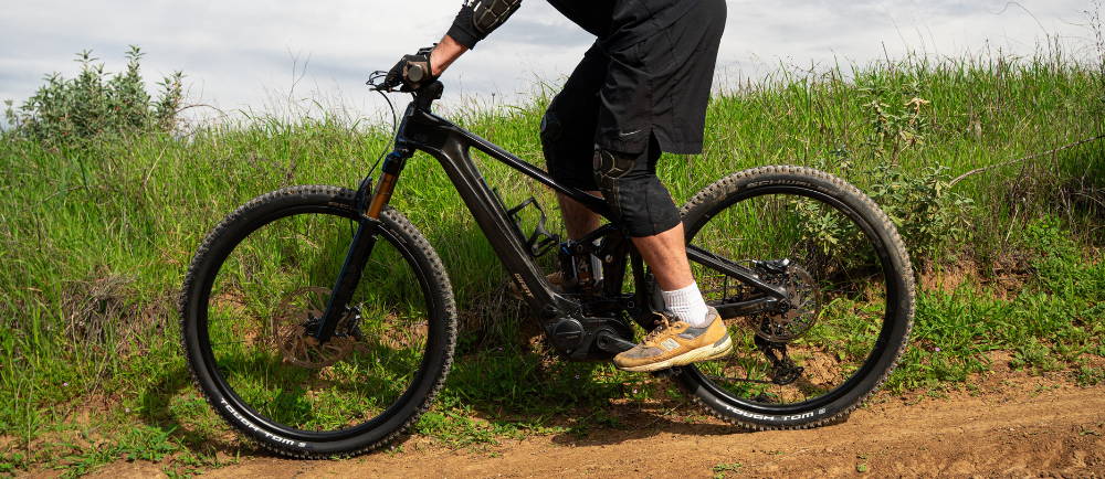 An e-MTB bike on a jump