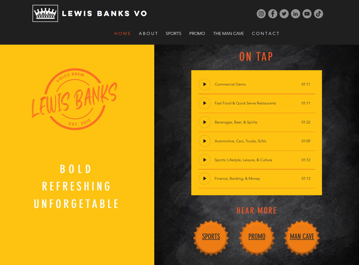 Screenshot of Lewis Banks, from the voice actor portfolios collection.