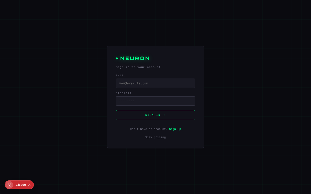 Neuron LLM secure user authentication login and signup modal