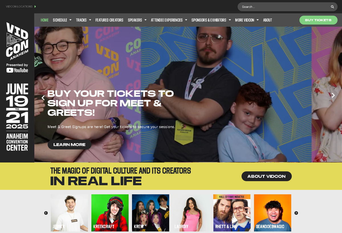 Screenshot of VidCon, from the conference websites collection.