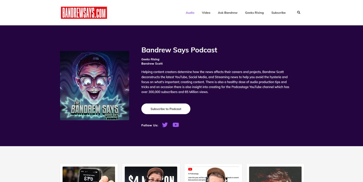 Screenshot of Bandrew Says Podcast, from the podcast websites collection.