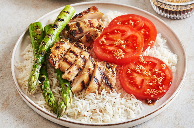 Barbecue Sesame Chicken and Asparagus