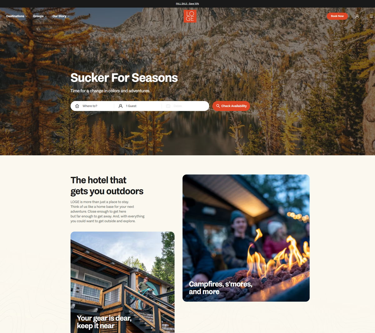 Screenshot of LOGE Camps, from the  framer websites collection.