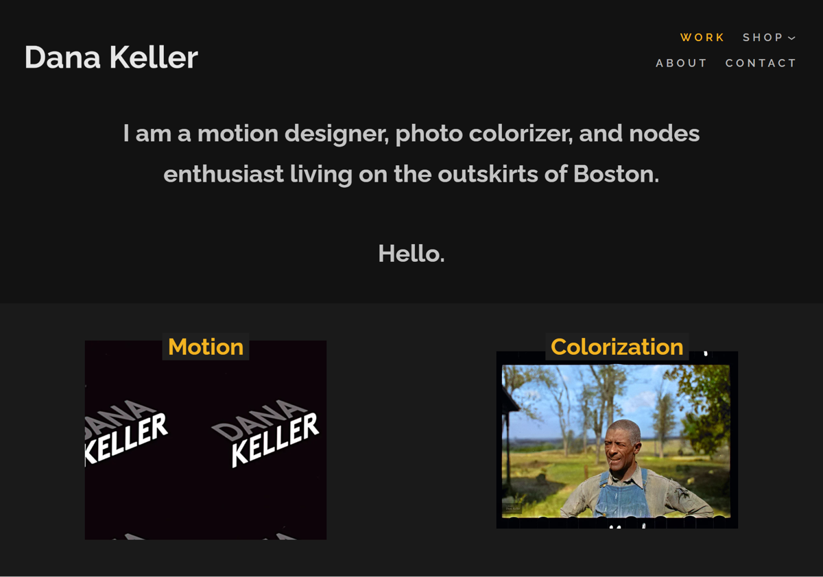 Screenshot of Dana Keller, from the motion design portfolios collection.