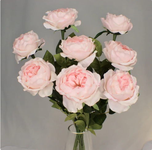 Light Pink David Austin Half Bloom Rose - Realistic Artificial Flowers