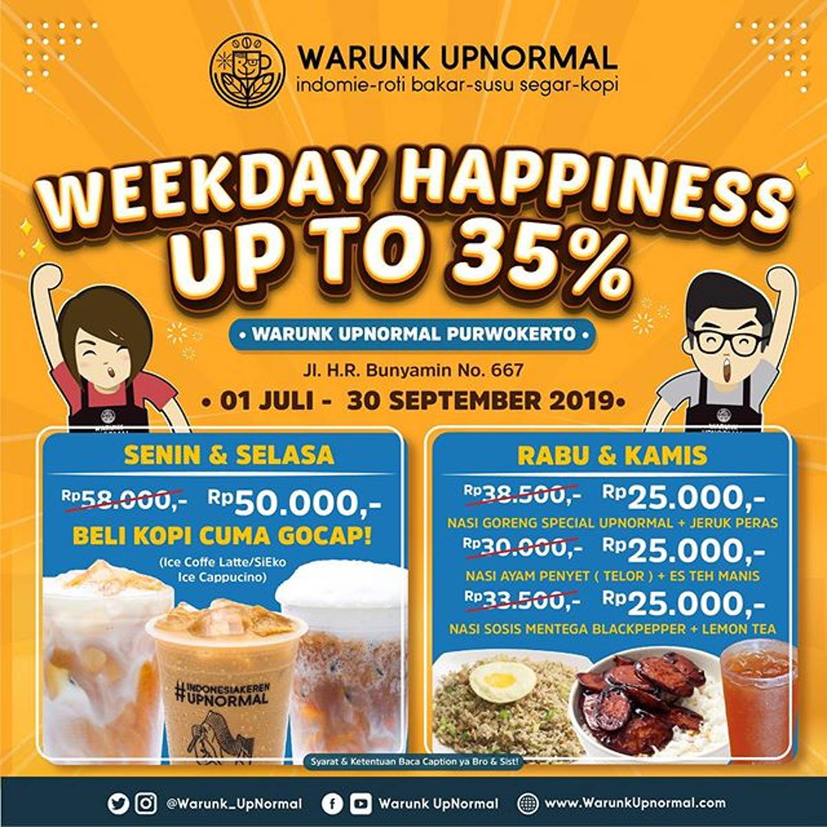 Katalog Promo: Warunk Upnormal Purwokerto: Promo WEEKDAY HAPPINES UP TO 35%! - 1