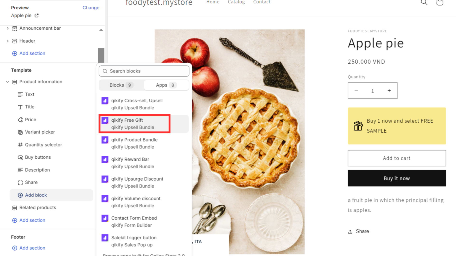 Add Free Gift app embed to product page