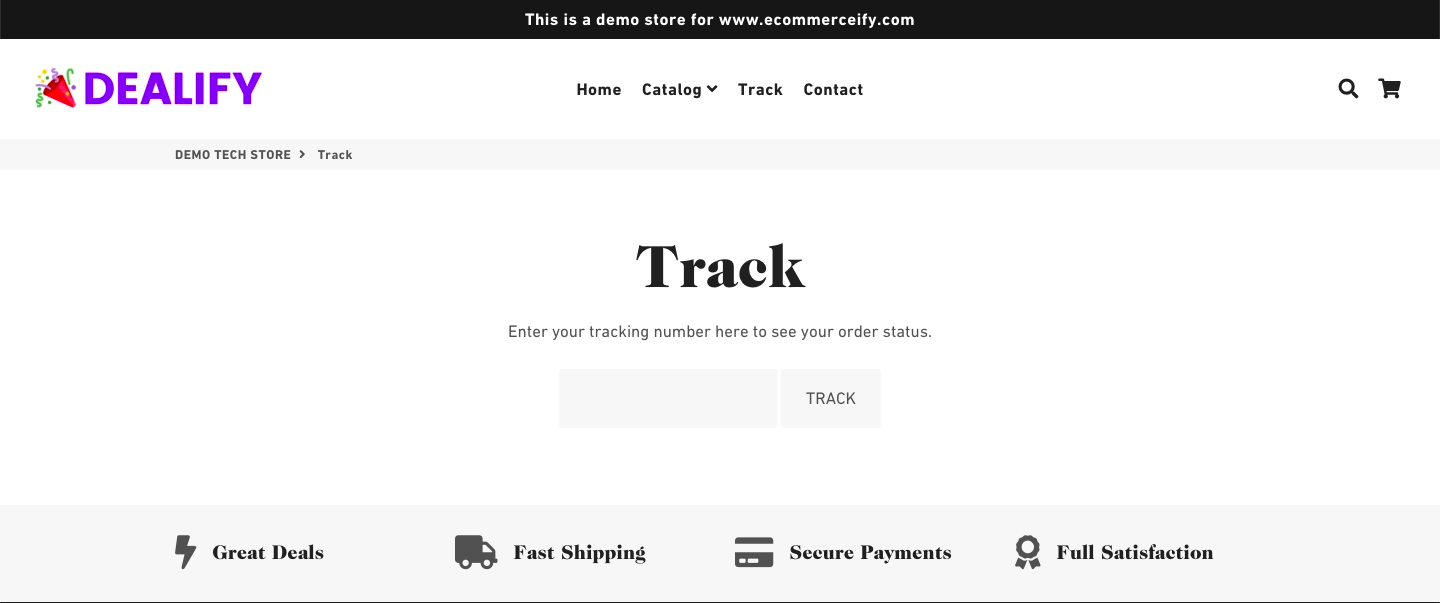 general products store pre-built store order tracking page