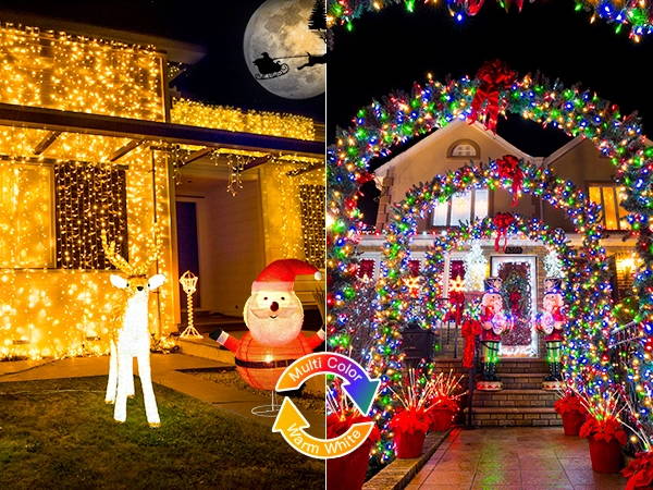 Features of Ollny's 640 leds clear cable warm white/multi-color string lights