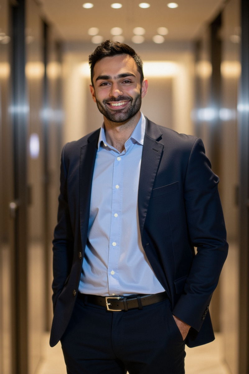 Photo generated by Secta Labs in style of Elevator Lobby Portraits