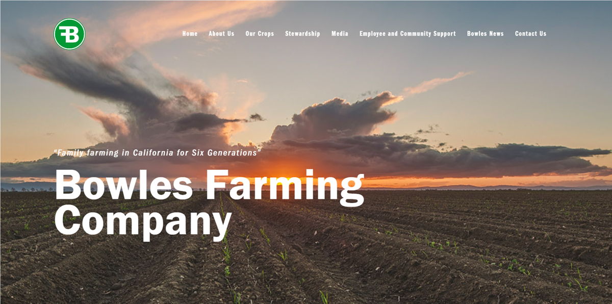 Screenshot of Bowles Farming Company, from the farm websites collection.