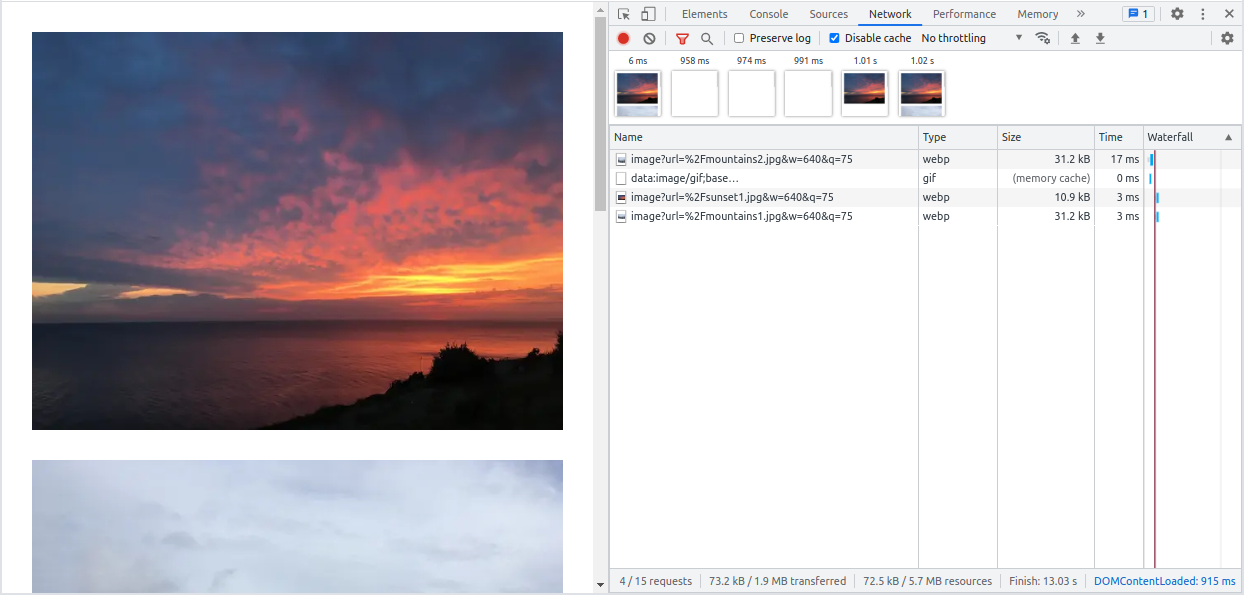 Image preload with Next.js in Chrome Dev Tools